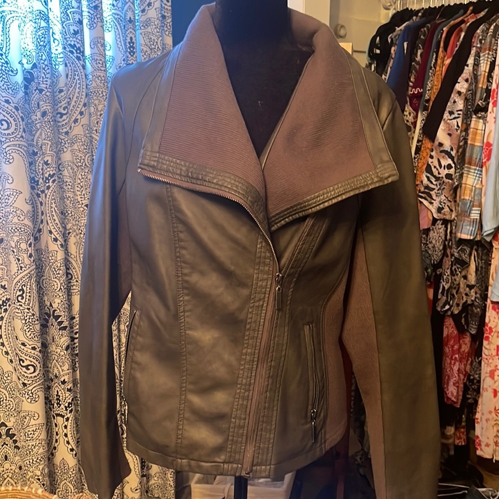 Gray Mossimo faux leather and knit A-Symmetrical jacket